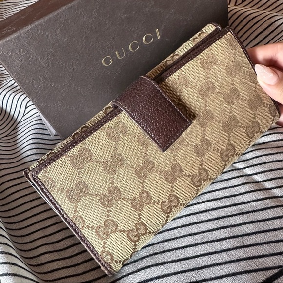 authentic brown Gucci canvas monogram long wallet - Picture 5 of 14